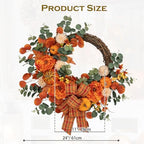 24" Artificial Fall Half Wreath for Front Door Autumn Wreath with Pumpkin Peony Eucalyptus Chrysanthemum and Ribbon for Halloween Thanksgiving Day Indoor Outdoor Farmhouse Window Wall Décor - Image 3