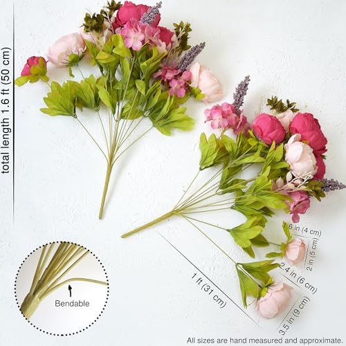 FiveSeasonStuff Mixed Pink Artificial Peony Bouquet Set of 2 - Image 5