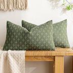 MIULEE Pack of 2 Decorative Vintage Burlap Linen Spring Throw Pillow Covers Modern Farmhouse Pillowcase Rustic Woven Textured Cushion Cover for Sofa Couch Bed 12x20 Inch Olive Green by MIULEE