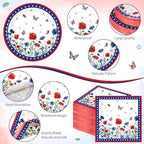 Funnymoom 218 Pcs Patriotic Floral Party Decorations Paper Plates Serve 24 - Image 2