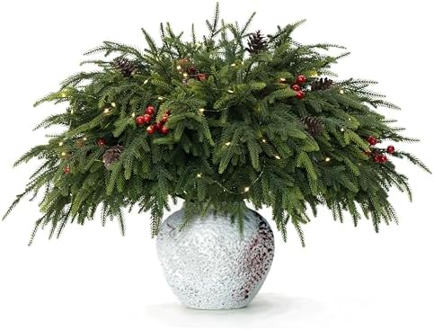 WHANLEY L&Q 20-Piece Set 23" Christmas Norfolk Pine Branches with Lights - Battery Operated Christmas Decorations - Warm Lights -Norfolk Pine Stems for Xmas DIY Crafts Garland Wreath- Christmas Decor by WHANLEYLQDecorativeStones