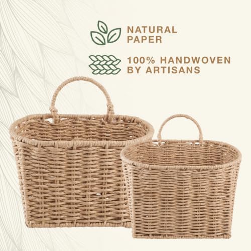 84ECO Set of 2 Woven Paper Rope Hanging Baskets for Organizing, Front Door, Mail, Flowers - Image 6