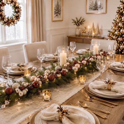 2 Pcs 6 ft Christmas Ball Ornament Garland, Brown, Champagne Gold - Image 5
