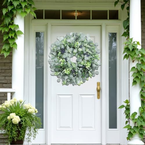 Eucalyptus Wreath for Front Door, 24 Inch boxwood wreath for Front Door Decor, Artificial Spring Summer Wreaths for All Seasons, Large Greenery Outdoor Wreaths for Window,Farmhouse,Holiday Decorations - Image 4