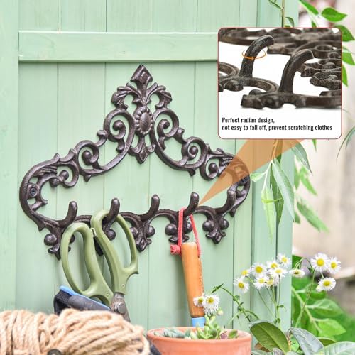 Sungmor Cast Iron Rustic Coat Hook Hanger with 5 Hooks - Practical Iron Storage Organizer/Wall Hooks Hanging Rack - Pretty Pattern Charming Wall Decor for Keys Clothes Hats - Image 4
