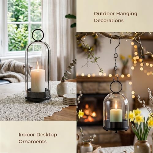 5"&4" Hurricane Glass Candle Holders, Hanging Black Metal Candle Holder - Image 4