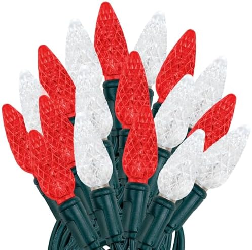 Novelty Lights 24FT 70 LED C6 Christmas String Lights, Red & Pure White by NoveltyLights-LightExperts