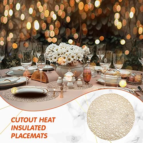 Sieral 24 Packs Round Placemats 15 Inch Hollow Out Pressed Vinyl,Gold - Image 5