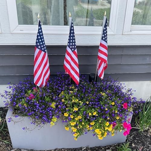 Bradford Small American Flags on Stick 6 Pcs 12x18 inch for Yard Lawn Decorations, Heavy Duty Mini Hand Held Handheld US USA Flags with Retractable Pole Stakes for Garden Planter Outside - Image 4