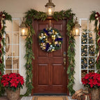 Garvee 18in Christmas Wreaths for Front Door with 15 LED Lights Blue Silver - Image 4