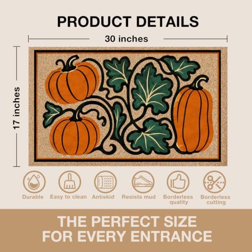 Rustic Fall Pumpkin Faux Coco Coir Doormat Door Mat 17x30 - Image 2