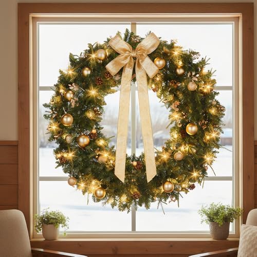 VINGLI 48 Inch Prelit Christmas Wreath Front Door Decor Plug in LED - Image 3
