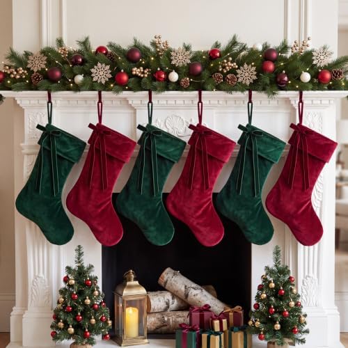 Leumoi 18 Inch Velvet Christmas Stockings Set of 6 Classic Farmhouse Mantel by Leumoi