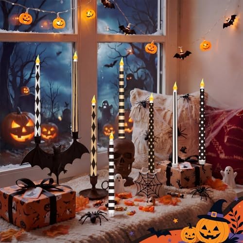 Lounsweer 8 Pcs Halloween Flameless Taper Candles, 10.91 in LED Home Decor - Image 3