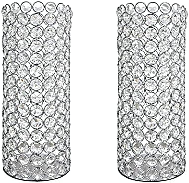 2 Pcs Crystal Candle Holder, 10.4" Tall Vintage Hurricane Candle Holder by Bigsee