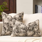 FANAMI Vintage Floral Throw Pillow Covers 18x18 Set of 2 Boho Farmhouse Accent Pillowcase Neutral Modern Chenille Square Decorative Cushion Covers for Couch Sofa Bed Living Room Home Decor, Grey - Image 4
