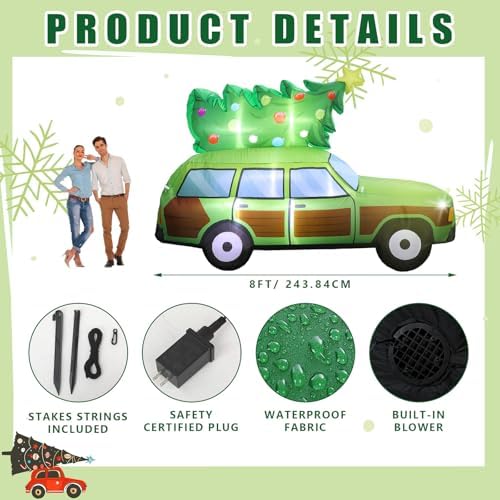 Vihose 8FT Christmas Station Wagon Inflatable with LED Lights for Yard - Image 2