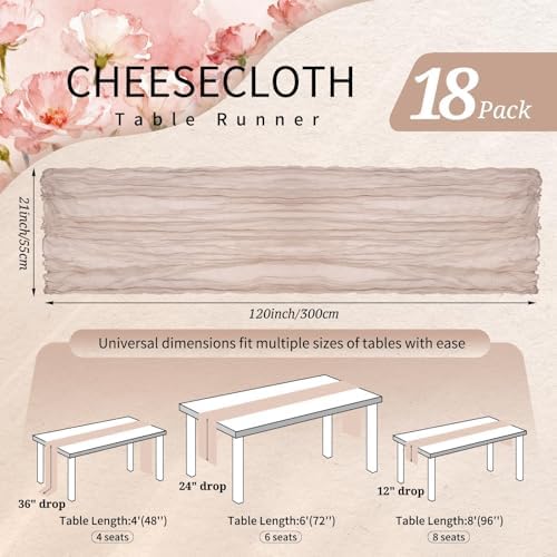 18 Pack Cheesecloth Table Runner 10FT Rosy Brown Table Runner Boho Gauze Cheese Cloth Table Runners Long Rustic Sheer Table Decorations for Wedding Party Baby Bridal Shower Birthday Holiday Home - Image 2