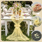 Lounsweer 3 Pcs Yellow Wildflower Table Runner 10ft Embroidery Tulle - Image 7
