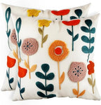 Embroidered Throw Pillow Covers 18x18 Inch - Set of 2 Summer Decorative Pillow Covers with Zipper Aesthetic Cute Design Throw Pillowcases for Couch Sofa Bed, Plants by Kokaaee