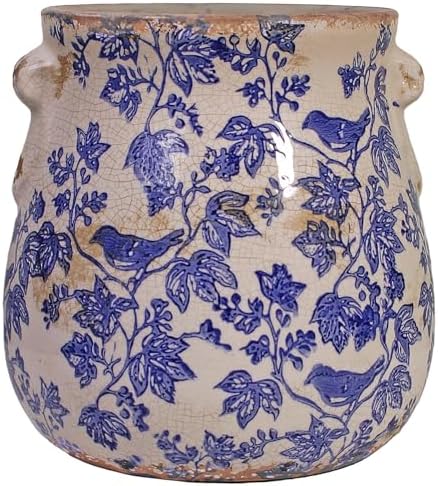 English Country Ceramic Planter, 6.7" Chinoiserie Vase & Utensil Holder by XiaanJiaju