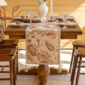 Floral Embroidered Table Runner 108 Inches Long Non-Slip Chenille, Beige by keemir