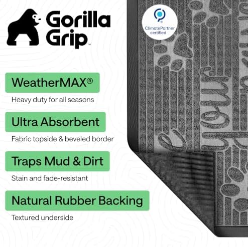 GORILLA GRIP WeatherMAX Door Mat, Indoor Outdoor Use, 47x35, Gray Paw - Image 2