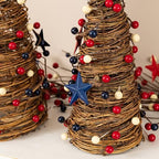 Glitzhome Set of 2 Patriotic Table Tree 4 of July Tabletop Centerpiece Artificial Rattan Stars& Berry Cone Table Tree Decoration for Memorial Day Home Office Table Shelf - Image 5