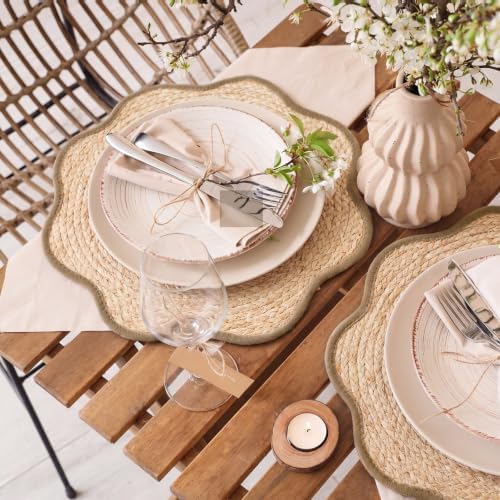 Jingmore 6 Pcs 15 Inch Handwoven Scalloped Placemat,Brown - Image 4