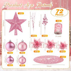 Realspring 72 Pieces Christmas Tree Ornament Set Xmas Assorted Decorations Bulk Glitter Poinsettia Berry Picks Topper Star Sequin Tree Skirts for Home Wreaths Holiday Party Favors (Pink) - Image 2