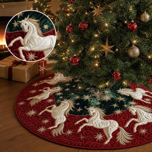 Christmas Tree Skirt Vintage Quilted Applique 36/48/72 Inch Holiday Decor (Red,Large) - Image 7