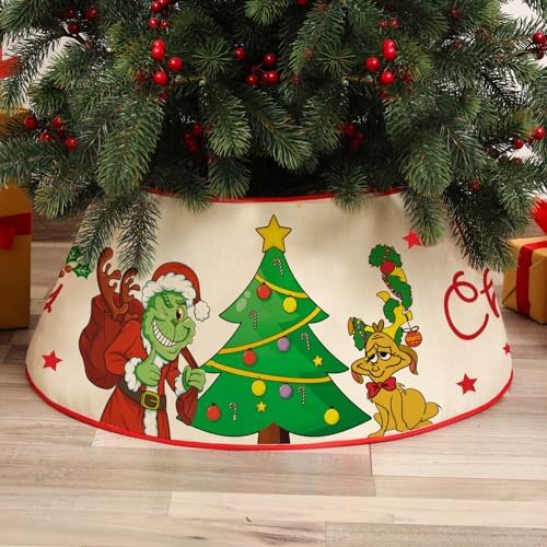 Christmas Tree Collar, 24" Christmas Tree Base Cover with Classic Pattern, Xmas Tree Decorations for Home Indoor, Linen (White) by QCCX