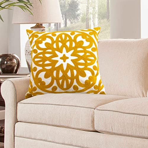 Alysheer Embroidered Decorative Throw Pillow Cover 20"x 20", 1pc Mustard - Image 3