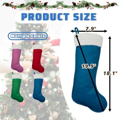 Traditional Christmas Stockings for Family Holiday Decorations and Xmas Tree Fireplace (6, Navy Blue-Grain-Large) - Image 2