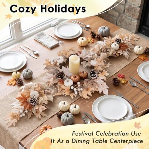 Fall Teardrop Swag Wreath, 3 Pack, 22" Artificial Pumpkin - Image 7