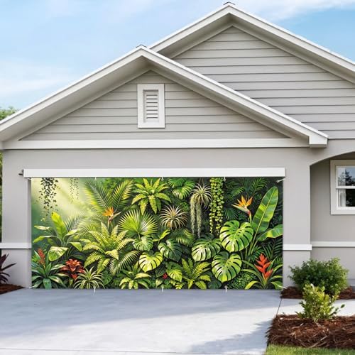 7X16FT Summer Tropical Leaves Garage Door Cover Decorations Tropical Leaves Garage Door Banner for Outdoor Indoor Summer Party Photography Backdrop - Image 7