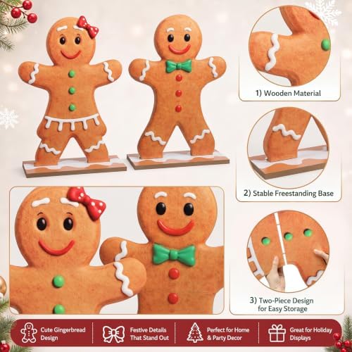 Sosation 2 Christmas Gingerbread Couple 24''porch Decor Standing Porch Sign - Image 3