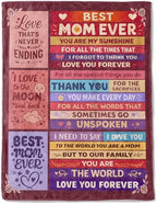 Mom Birthday Best Mom Ever Throw Blanket Gifts from Daughter Son,Presents for Moms,Gift for Mother,to My Mom's Blankets Mothers Day Decoration for Women Wife, Valentines Decor, 60x80 Inch by AINORI