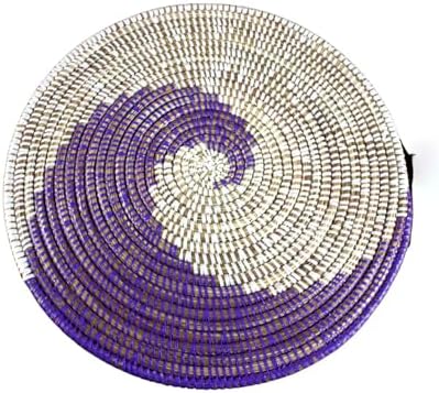 Senegal Placemats/African Bohemian Woven Seagrass Placemats/Natural Wicker Round Basket Placemats/Decorative Hanging Wicker Plates/Hanging Wall Decor (Purple & White) by Handmade