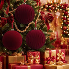 Pinkunn 4 Pcs Large Velvet Burgundy Christmas Ball Ornaments 8 Inch - Image 6