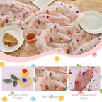 6PCS Pink Floral Table Runner 10 FT, Embroidery Daisy Table Runners Seasonal Spring Summer Sheer Tulle Dining Table Decor for Home Party Birthday Decor 29x120 Inch - Image 3