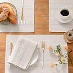 Wracra Cotton Linen Place Mats, Ivory Embroidered Placemats Set of 8 - Image 2