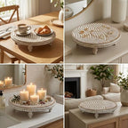 Wood Riser for Kitchen Counter, Round Wooden Trays for Decor, Wavy Lines - Image 7