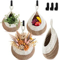 Honeydak 3 Hanging Baskets, White with Light Linen, Teardrop, Cotton Rope by Honeydak