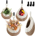 Honeydak 3 Hanging Baskets, White with Light Linen, Teardrop, Cotton Rope by Honeydak