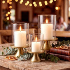 3 Set Hurricane Candle Holders Set with Pillar Candles, Iron Candle Stands for Table Centerpieces with Glass Sleeve, Decorative Metal Candlestick Holder for Wedding, Dining, Mantel Display - Image 2