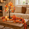 8pcs Fall Decor Set with Lighted Maple Tree & Pumpkins & Garland by VALKNUT