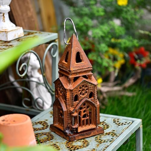 Sungmor Cast Iron Church Lantern Candle Holder, 10.2 Inches Tall & Rust - Image 5