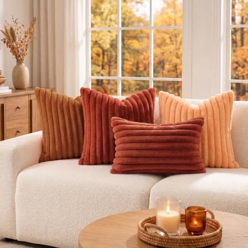 decorUhome Fall Faux Fur Throw Pillow Covers 26x26 Set of 2 Light Rust - Image 2
