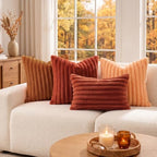 decorUhome Fall Faux Fur Throw Pillow Covers 22x22 Set of 2 Light Rust - Image 2